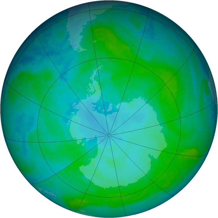 Antarctic ozone map for 14 January 2004